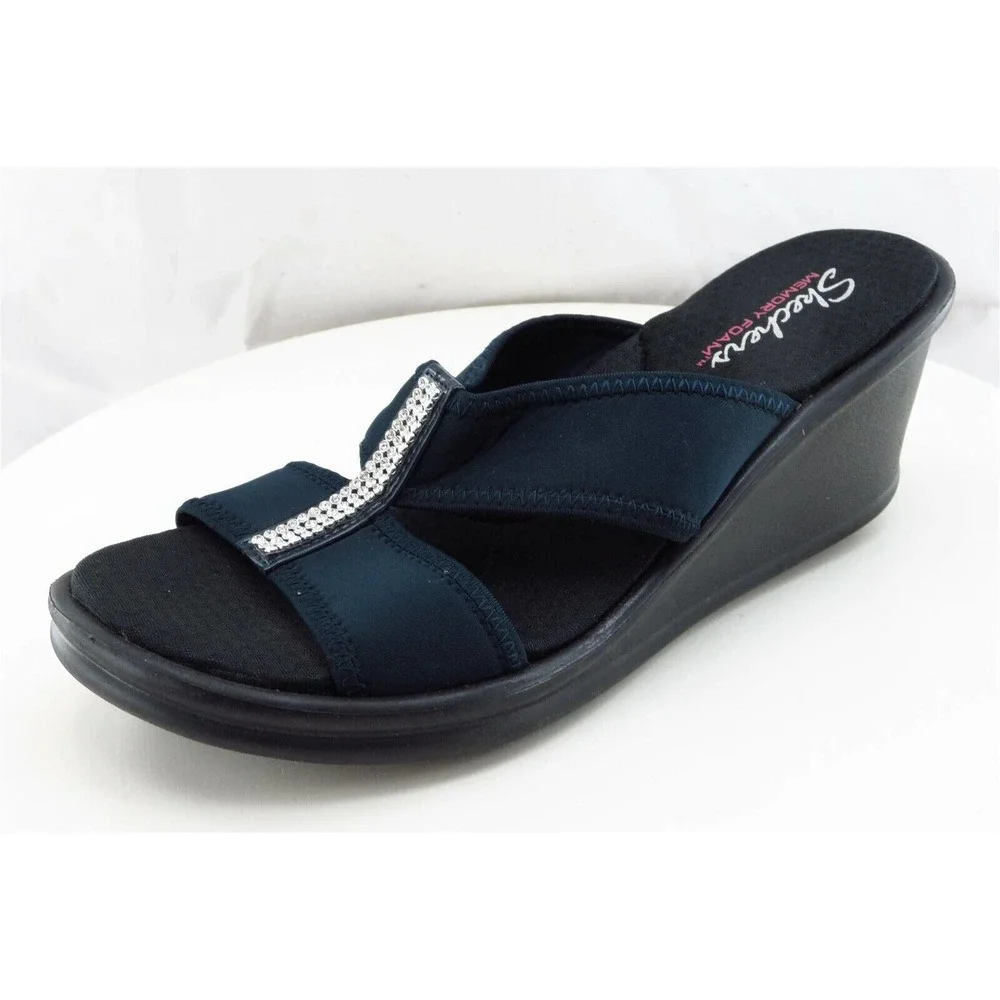 SKECHERS Sz 10 M Dark Blue Slide Fabric Women Sandals